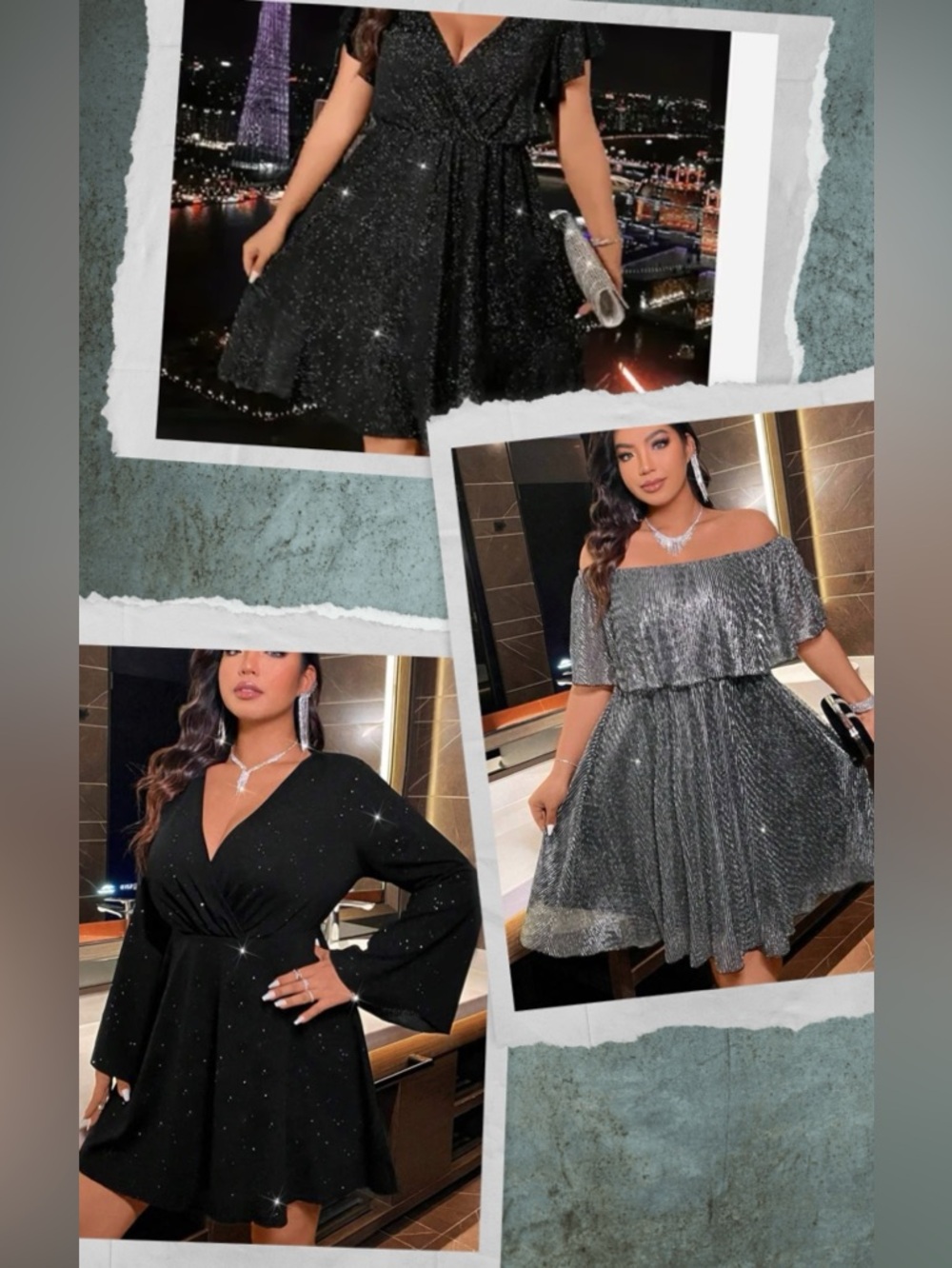 NWOT Bundle Elegant Women's Black Shimmer Dresses 2X